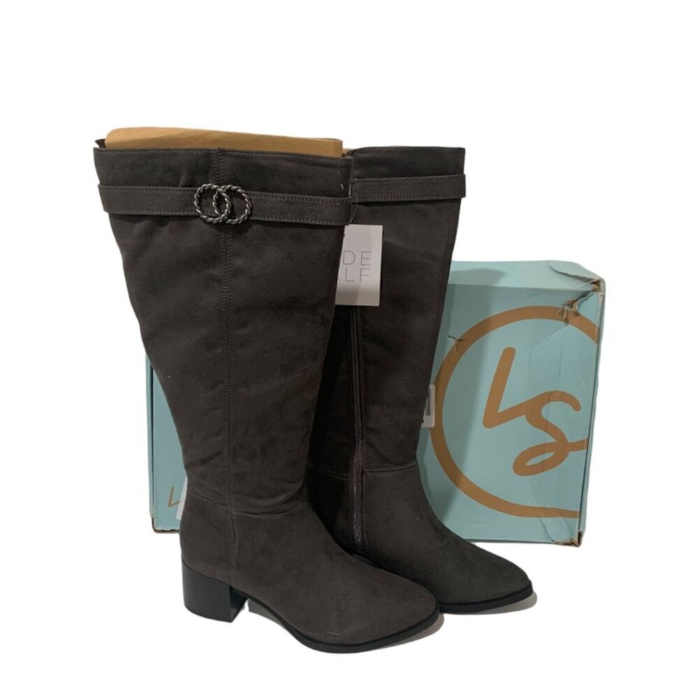 7M Wide Calf LifeStride Soft System New Womens Gray Faux Suede Boots Daring Knee